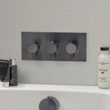 Close up product lifestyle image of the JTP Vos Brushed Black Dual Outlet Landscape Shower Valve